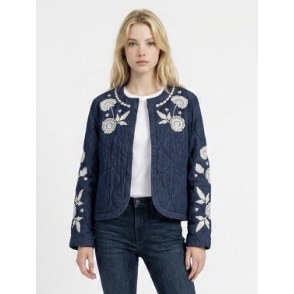 Bagatelle Quilted Denim Jacket Floral Embroidery Lightweight Women’s Large